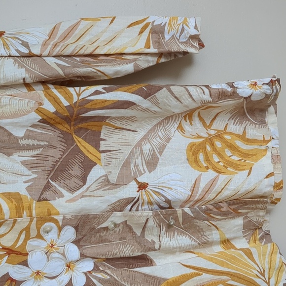 100% Linen Size 8 Company Ellen Tracy Hawaiian Shirt Button Up Top Yellow - Picture 6 of 14